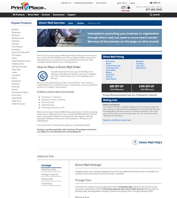 PrintPlace direct mail services page