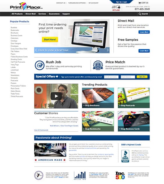 PrintPlace ecommerce homepage