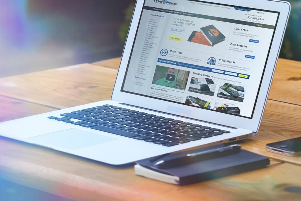 PrintPlace experience displayed on a laptop