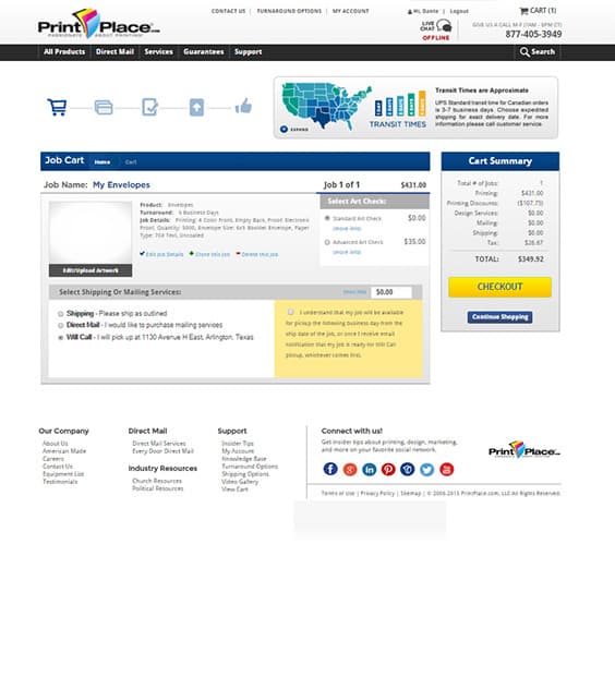 PrintPlace ecommerce cart